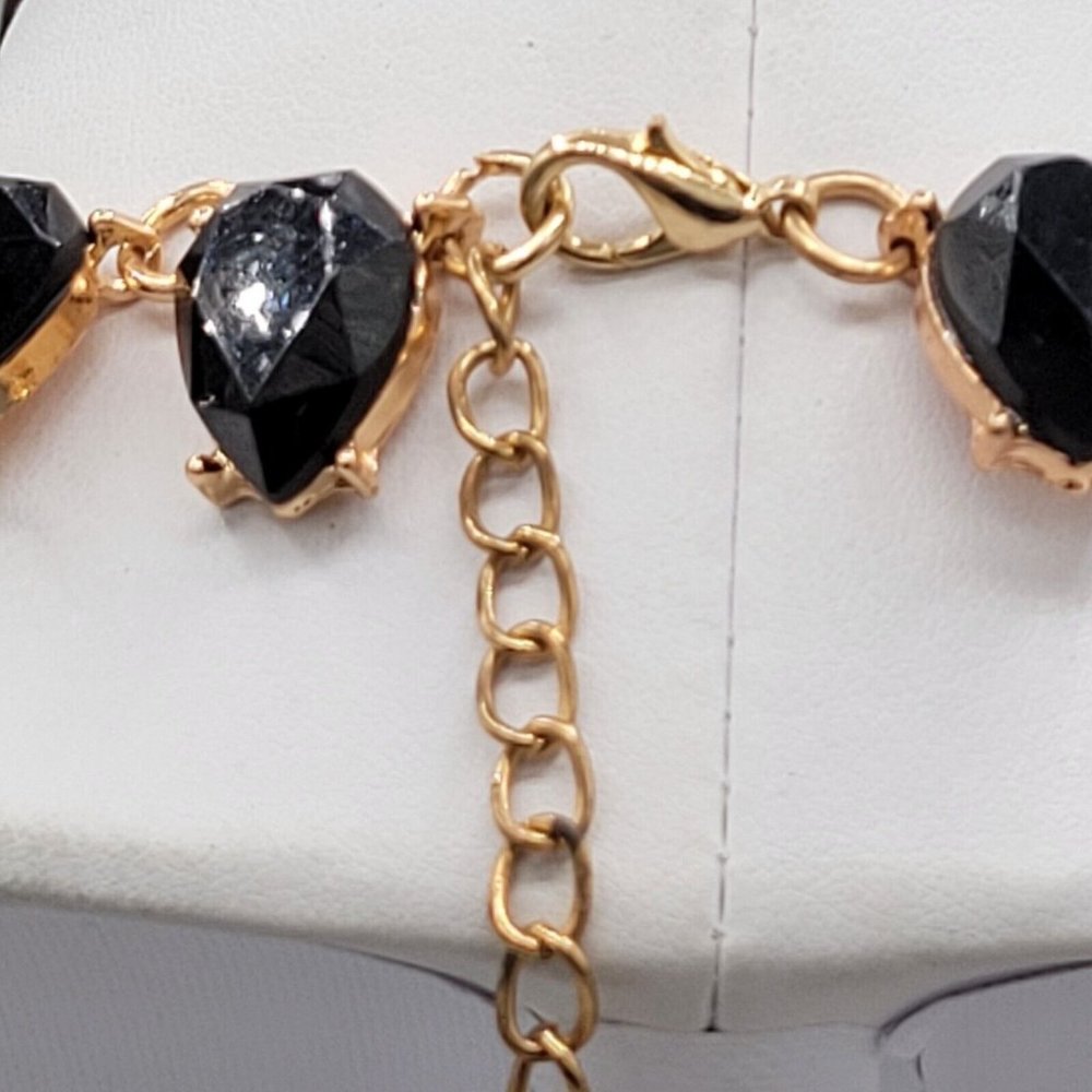 Womens Gold Tone Metal Black Clear Faceted Teardrop Crystal Necklace 19 in - Picture 8 of 9